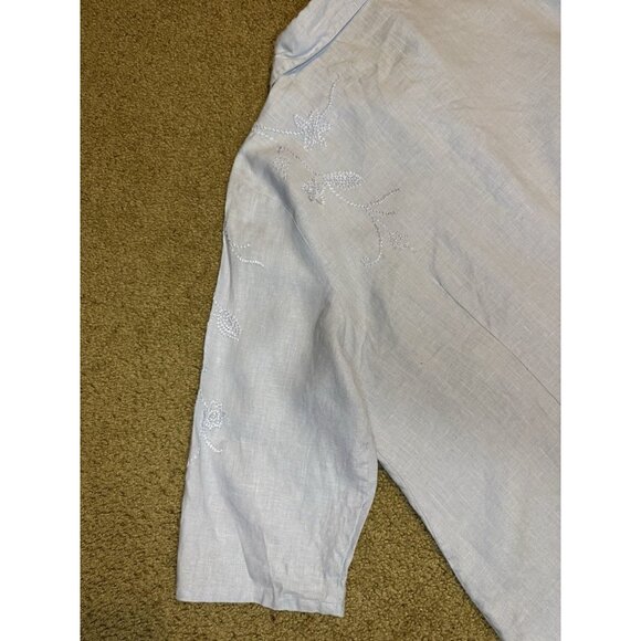 EDWARD Irish Linen Light Blue Button Shirt Top Embroidered 3/4 Sleeve Casual 1X - Picture 6 of 8